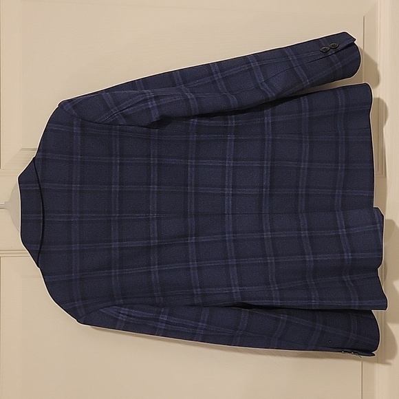 7Y Next Navy Blue Skinny Fit Check Blazer - Picture 5 of 11